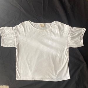 Sezane Scoop-Neck Tee, Lace Details on Sleeves